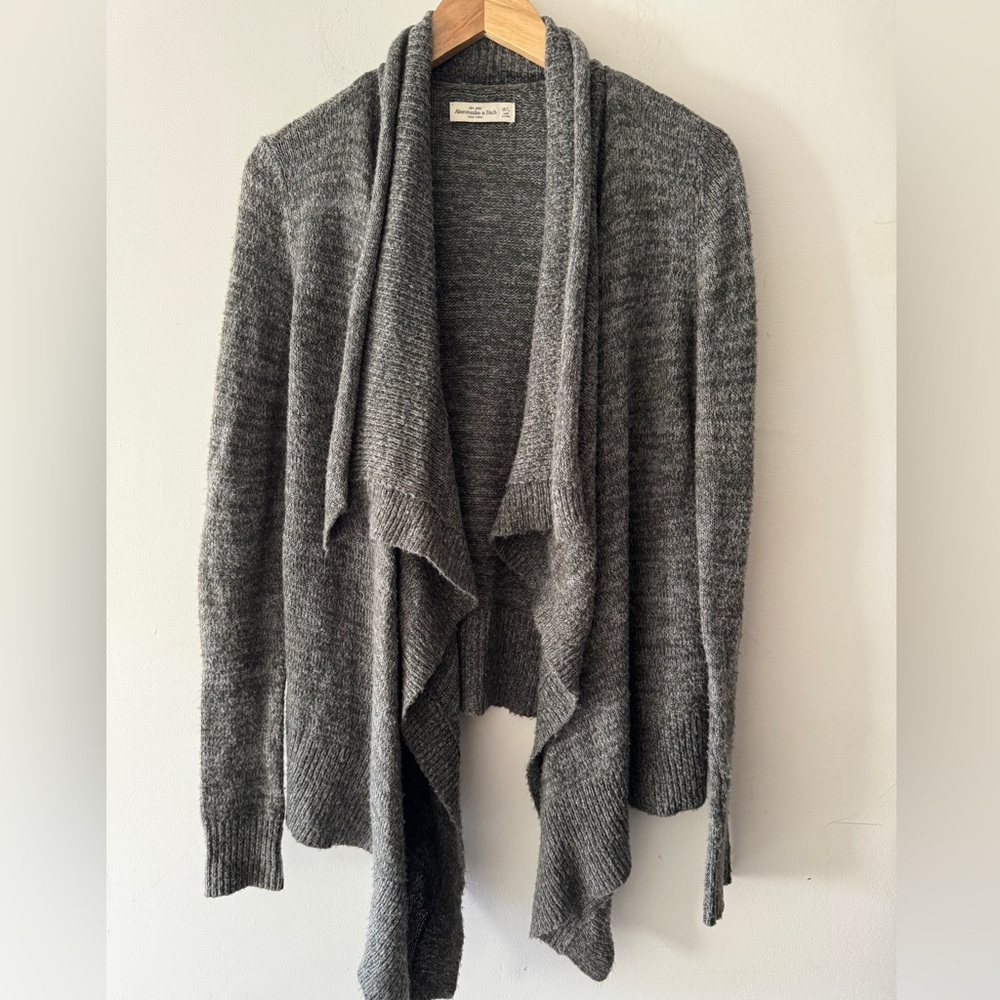 Abercrombie & Fitch Gray Draped Waterfall Open Cardigan - Wool Blend